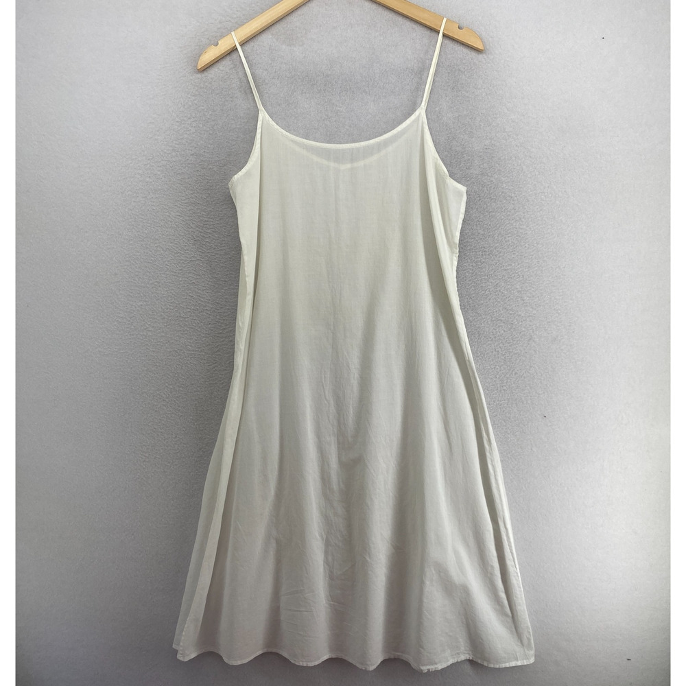 EILEEN FISHER Slip M Organic Cotton Voile Dress Scoop Neck Spaghetti Strap White - Picture 2 of 9